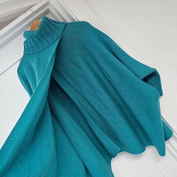 Diane Von Furstenberg Ahiga Turtleneck Poncho Wool Cadhmere Sweater in Turquouse - Picture 3 of 14